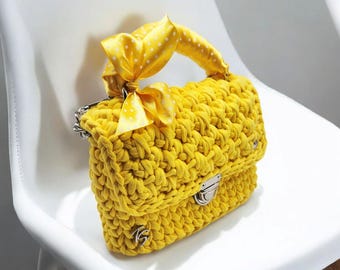 Handmade Crochet Crossbody Bag: Colorful Cotton Mini Handbag