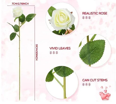 60 Künstliche Weiße Rosen Aus Samt & Seide – Für Hochzeit, Deko, Brautstrauß, Muttertag