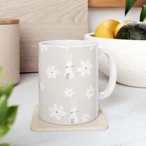 Cute Bunny & Flower Ceramic Mug, Perfect for Spring Gifts, Coffee Lovers, Home Decor, Easter, Mother&#39;s Day
