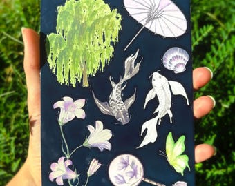 Yin Yang Koi Sticker Sheet: Japanese Aesthetic Stickers, Oriental Art Stickers, Dreamy Filler Stickers