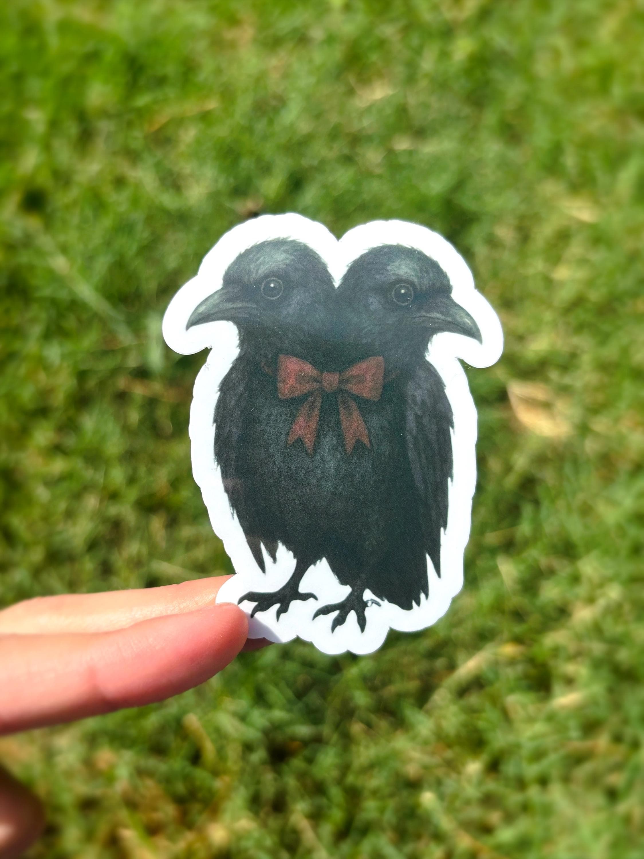 Two Headed Crow Sticker - Creepy Crow Sticker, Weird Raven Sticker, Odd Double Headed Bird Sticker, Goth Crow Sticker, Gothic Bird Decal