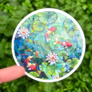 Koi Fish Pond Sticker - Pixel Art Koi Fish Sticker, Koi Pond Sticker, Pretty Koi Vinyl Decal, Lily Pad Sticker, Beautiful Koi Sticker image 1