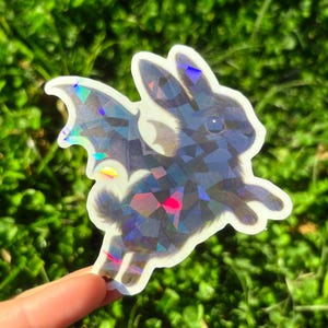 Bat Wings Bunny Sticker - Creepy Cute Bunny Sticker, Weird Cute Rabbit Sticker, Goth Animal Sticker, Gothic Bunny Vinyl Sticker Holographic