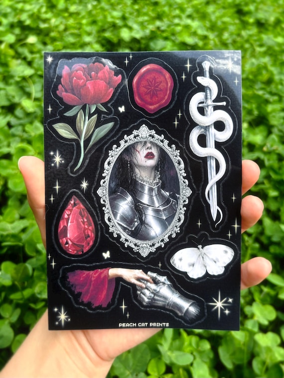 Female Knight Sticker Sheet: Romantic Fantasy Stickers, Gothic Fantasy Art, Medieval Warrior Woman, Romantasy Sticker Pack