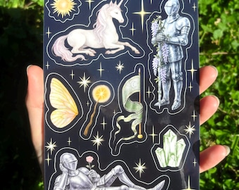 Medieval Knight Sticker Sheet - Illustrated Dark Fantasy Sticker Sheet, Whimsical Medieval Sticker Sheet, Girl Knight Sticker Sheet