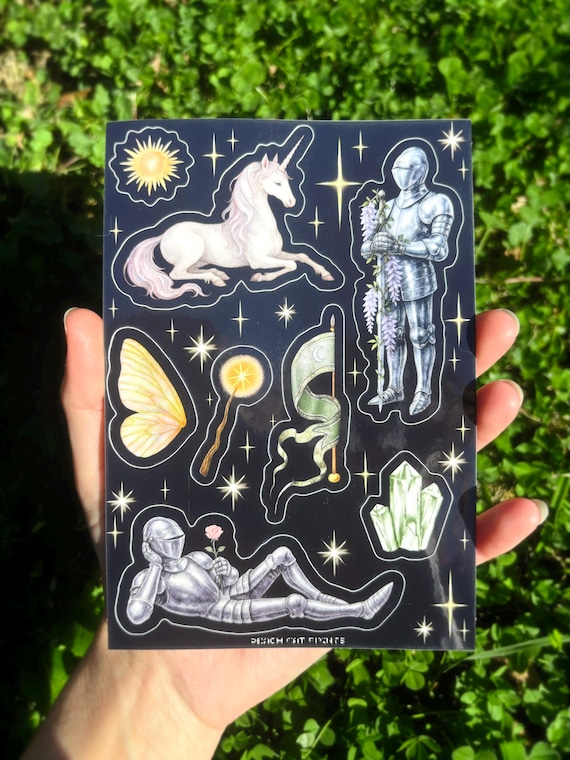 Medieval Knight Sticker Sheet - Illustrated Dark Fantasy Sticker Sheet, Whimsical Medieval Sticker Sheet, Girl Knight Sticker Sheet