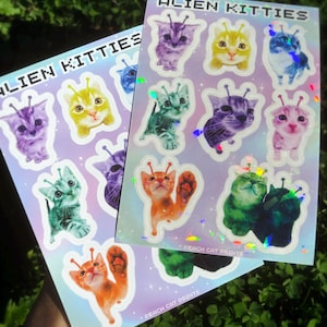 Alien Cat Sticker Sheet - Alien Animal Sticker Sheet, Kawaii Alien Kitty Sticker Sheet, Kittyycore Vinyl Decal Sheet, Cute Cat Sticker Sheet image 5