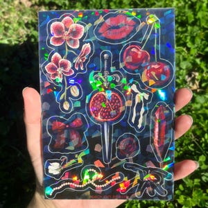 Gothic Romance Sticker Sheet: Dark Romance Stickers, Femme Goth Stickers, Pomegranate Art, Victorian Gothic Aesthetic Holographic