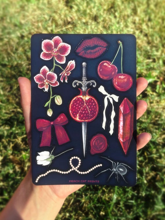 Gothic Romance Sticker Sheet: Dark Romance Stickers, Femme Goth Stickers, Pomegranate Art, Victorian Gothic Aesthetic