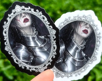 Pegatina de caballera femenina: arte gótico fantástico, pegatina romántica, guerrera medieval, decoración Dark Academia, regalo de romance fantástico
