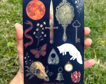Blood Moon Illustrated Vinyl Sticker Sheet - Dark Sticker Sheet, Eclectic Sticker Sheet, Aesthetic Filler Stickers, Weird Girl Sticker