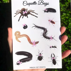 Coquette Bugs Sticker Sheet - Creepy Cute Insect Sticker Sheet, Cute Sticker Sheet, Kawaii Sticker Sheet, Cutesy Sticker, Centipede Sticker Glossy