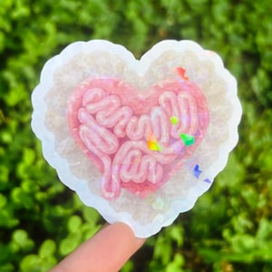 Kawaii Guts Sticker: Pastel Gore Sticker, Creepy Cute Anatomy Sticker, Cute Horror Stickers, Pink Intestines Sticker White (Holo)