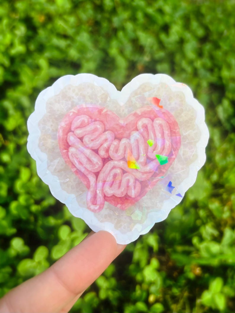 Kawaii Guts Sticker: Pastel Gore Sticker, Creepy Cute Anatomy Sticker, Cute Horror Stickers, Pink Intestines Sticker White (Holo)