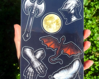 Dragon Knight Sticker Sheet: Medieval Dark Fantasy Stickers
