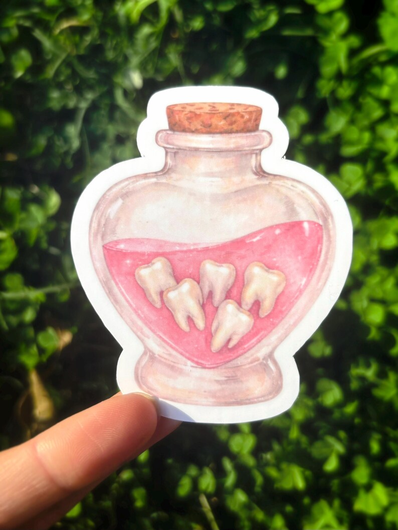 Rosa tänder-drycksklistermärke: Obehaglig söt anatomikonst, kawaii gore-tandklistermärke, gotiskt drycksklistermärke, pastellgoth-estetik bild 3