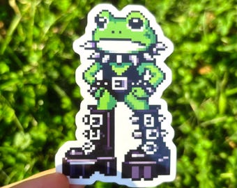 Goth Frog Vinyl Sticker - Holographic Punk Frog Sticker, Cute Queer Frog Decal, Pixel Art Gothic Froggy Wearing Spiked Collar Platform Boots