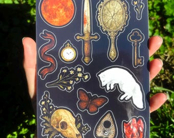 Blood Moon Illustrated Vinyl Sticker Sheet - Dark Sticker Sheet, Eclectic Sticker Sheet, Aesthetic Filler Stickers, Weird Girl Sticker