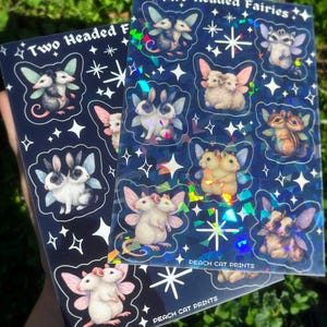 Two Headed Fairies Sticker Sheet - Creepy Cute Sticker Sheet, Weird Animal Sticker Sheet, Kawaii Horror Sticker Double Headed Animal Sticker image 5