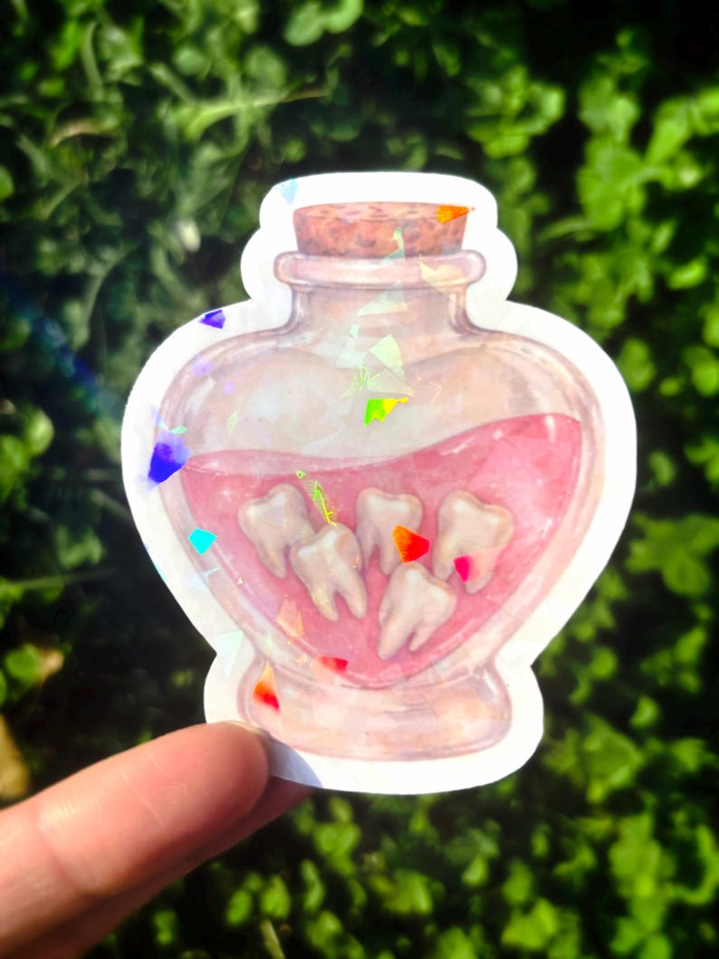 Rosa tänder-drycksklistermärke: Obehaglig söt anatomikonst, kawaii gore-tandklistermärke, gotiskt drycksklistermärke, pastellgoth-estetik bild 7