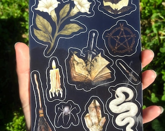 Witchy Grimoire Sticker Sheet - Dark Illustrated Sticker Sheet, Eclectic Sticker Sheet, Aesthetic Filler Stickers, Witch Journal Sticker Set