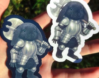 Floppy Eared Bunny Knight Sticker - Medieval Rabbit in Armor & Sword, Medieval Animal Stickers