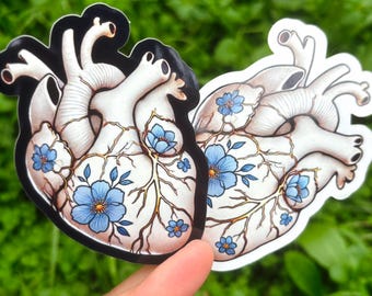 Kintsugi Broken Heart Sticker - Pretty Holographic Ceramic Heart Sticker, Beautiful Japanese Art Sticker, Floral Porcelain Heart Sticker