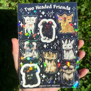 Two Headed Animals Sticker Sheet - Creepy Cute Sticker Sheet, Weird Animal Sticker Sheet, Kawaii Horror Sticker Double Headed Animal Sticker image 3