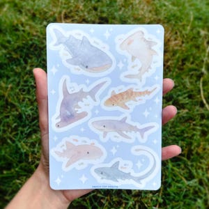 Cute Shark Sticker Sheet - Mini Shark Stickers, Ocean Stickers, Marine Animal Sticker Sheet, Whale Shark Stickers, Thresher Shark Decal