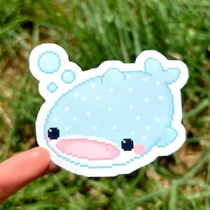 Cute Whale Shark Sticker - Baby Whale Shark Sticker, Kawaii Shark Stickers, Cute Whale Vinyl Sticker, Retro Pixel Art Sea Critter Decal