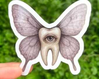 Creepy Tooth Fairy Sticker - Creepy Fantasy Sticker, Weird Illustrated Sticker, Weirdcore Sticker, Strange Art Sticker, Odd Vinyl Sticker,