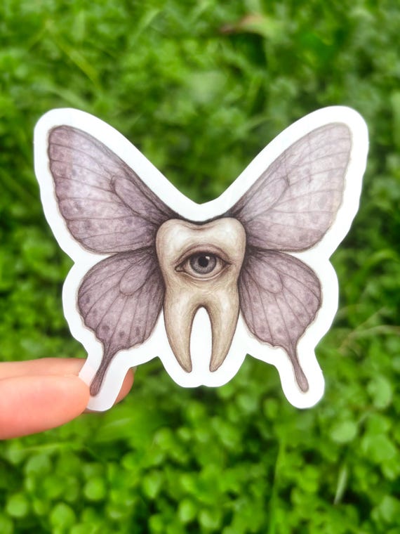 Creepy Tooth Fairy Sticker - Creepy Fantasy Sticker, Weird Illustrated Sticker, Weirdcore Sticker, Strange Art Sticker, Odd Vinyl Sticker,