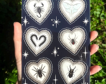 Gothic Insect Sticker Sheet: Creepy Cute Stickers, Victorian Gothic Aesthetic, Goth Luna Moth Decal, Scorpion Art