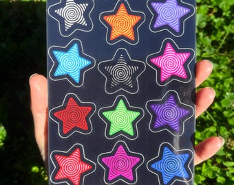 Black Star Sticker Sheet - Stars Sticker Sheet, Cute Star Sticker, Trippy Swirl Star Sticker, Mini Star Stickers, Filler Vinyl Sticker Pack