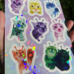 Alien Cat Sticker Sheet - Alien Animal Sticker Sheet, Kawaii Alien Kitty Sticker Sheet, Kittyycore Vinyl Decal Sheet, Cute Cat Sticker Sheet image 4