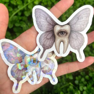 Creepy Tooth Fairy Sticker - Creepy Fantasy Sticker, Weird Illustrated Sticker, Weirdcore Sticker, Strange Art Sticker, Odd Vinyl Sticker, image 3