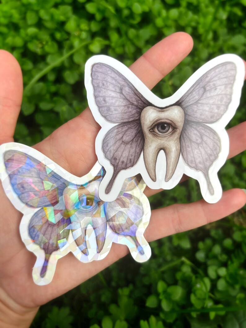 Creepy Tooth Fairy Sticker - Creepy Fantasy Sticker, Weird Illustrated Sticker, Weirdcore Sticker, Strange Art Sticker, Odd Vinyl Sticker, image 3