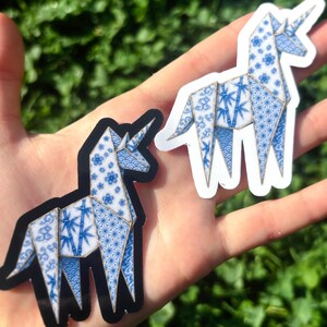 Origami Unicorn Sticker: Blue Porcelain Unicorn Decal, Kintsugi Horse Sticker, Japanese Inspired Fantasy Vinyl Sticker