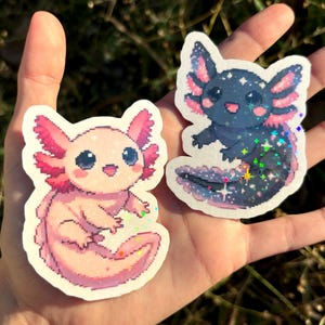 Cute Axolotl Sticker Two Pack - Cosmic Axolotl Sticker, Kawaii Pastel Pink Axolotl Sticker, Space Salamader Vinyl Decal 2 Set