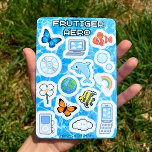 Frutiger Aero Sticker Sheet - Frutiger Aero Stickers, Y2K Sticker Sheet, 2000s Sticker Sheet, Holographic Laptop Frutiger Sticker Sheet