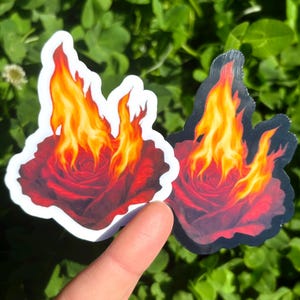 Burning Rose Sticker: Dark Romance Aesthetic, Gothic Love Flame, Red Rose Fire Decal, Edgy Romantic Sticker