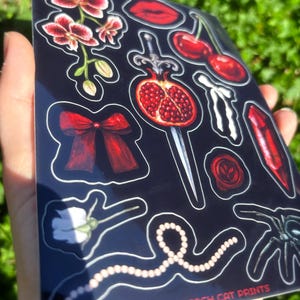 Gothic Romance Sticker Sheet: Dark Romance Stickers, Femme Goth Stickers, Pomegranate Art, Victorian Gothic Aesthetic image 2