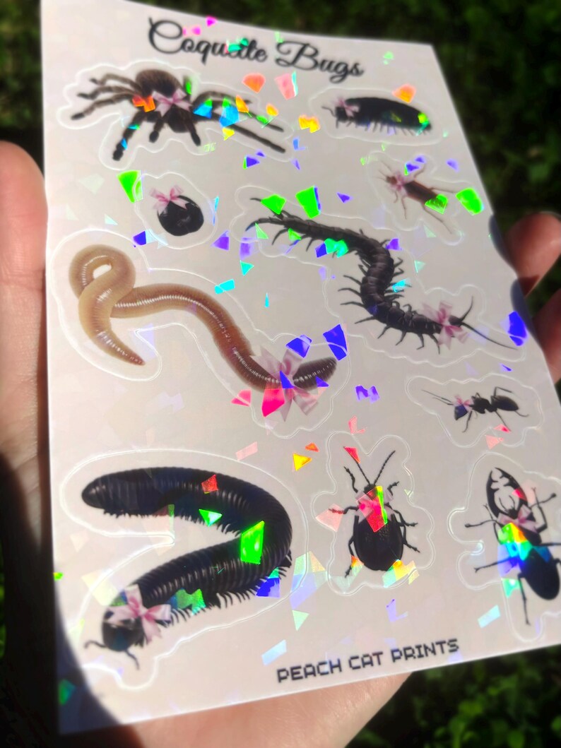Coquette Bugs Sticker Sheet - Creepy Cute Insect Sticker Sheet, Cute Sticker Sheet, Kawaii Sticker Sheet, Cutesy Sticker, Centipede Sticker image 4