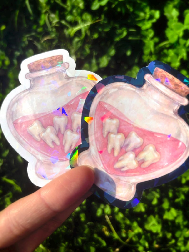 Rosa tänder-drycksklistermärke: Obehaglig söt anatomikonst, kawaii gore-tandklistermärke, gotiskt drycksklistermärke, pastellgoth-estetik bild 6
