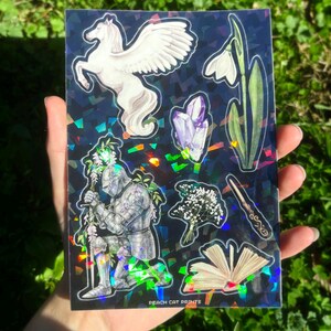 Pegasus Knight Sticker Sheet - Illustrated Dark Fantasy Sticker Sheet, Whimsical Medieval Sticker Sheet, Girl Knight Sticker Sheet image 3