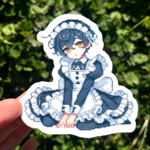 Anime Maid Boy Sticker - Cute Anime Boy Sticker, Femboy Maid Sticker, Holographic Femboy Decal, Chibi Femme Boy Sticker, Kawaii Boy Artwork