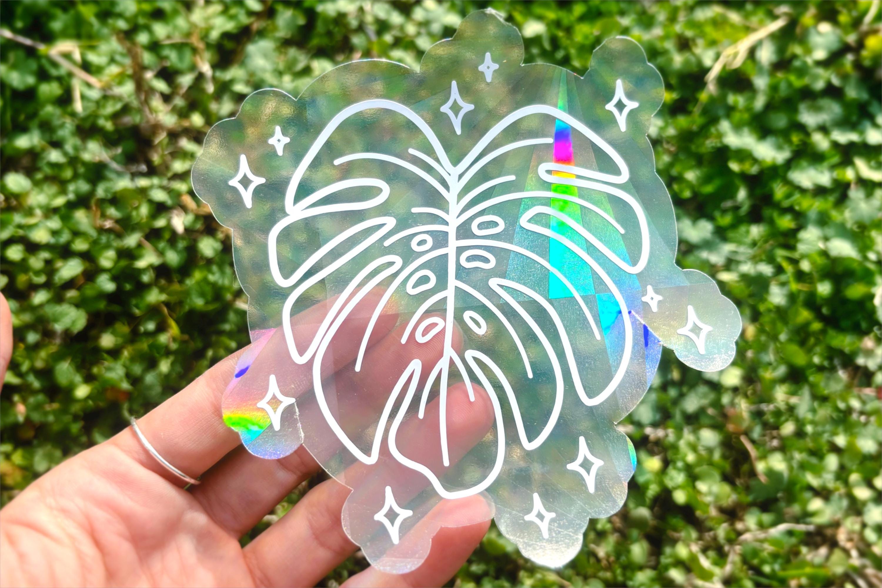 Monstera Leaf Suncatcher Sticker - Swiss-Cheese Plant Rainbow Making Sticker, Split-Leaf Philodendron Window Cling, House Plant Prism Decal