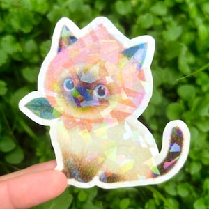 Siamese Peach Cat Sticker: Kawaii Siamese Cat Stickers, Cute Grey Kitty Decals, Russian Blue Cat Stickers