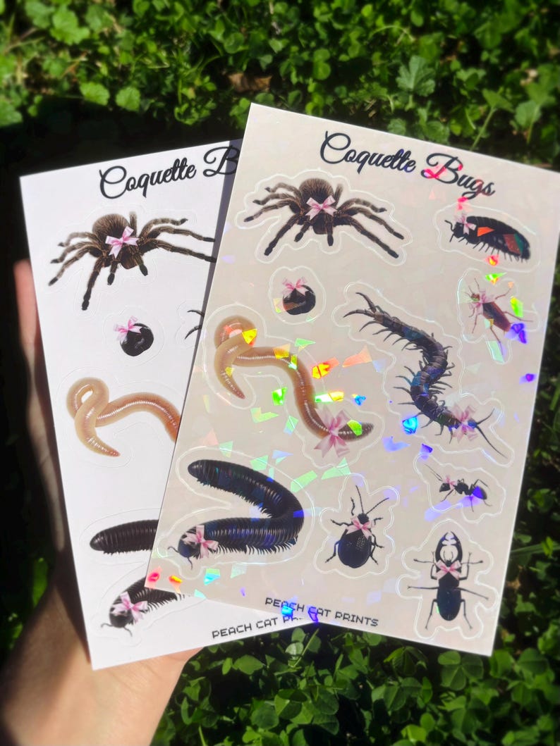 Coquette Bugs Sticker Sheet - Creepy Cute Insect Sticker Sheet, Cute Sticker Sheet, Kawaii Sticker Sheet, Cutesy Sticker, Centipede Sticker image 5