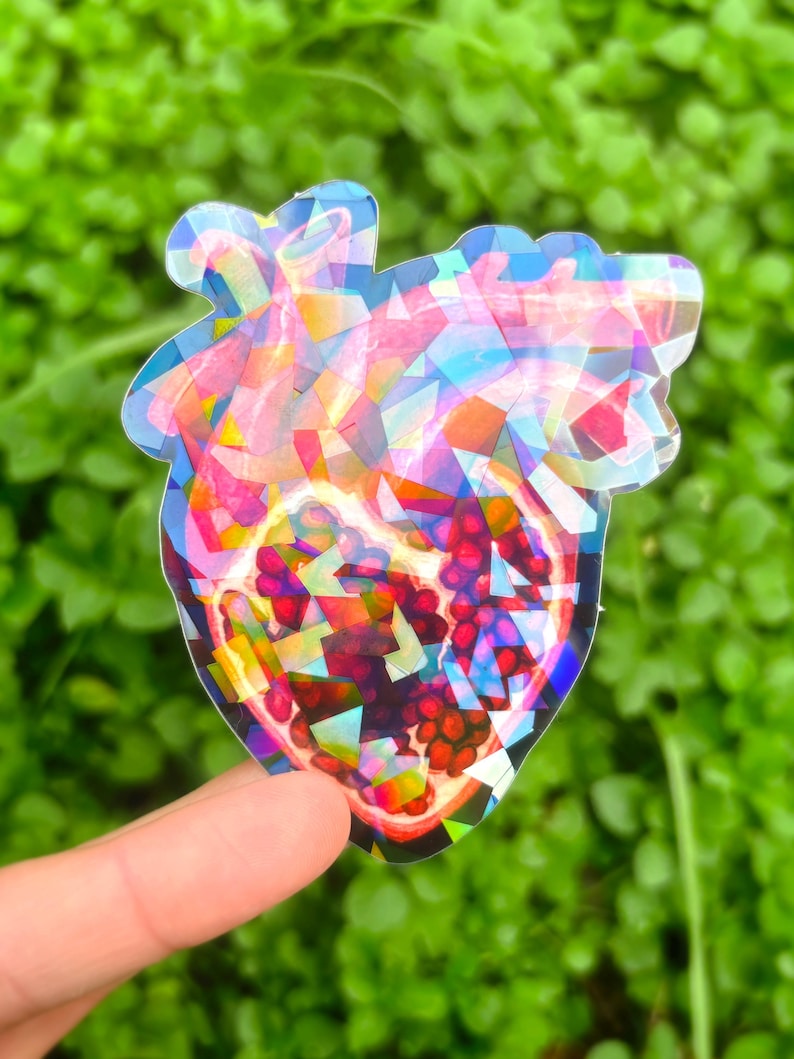 Pomegranate Heart Sticker Pack: Anatomical Human Heart Sticker, Surreal Art Sticker Set, Persephone Stickers, Dark Academia Aesthetic Black (Holographic)